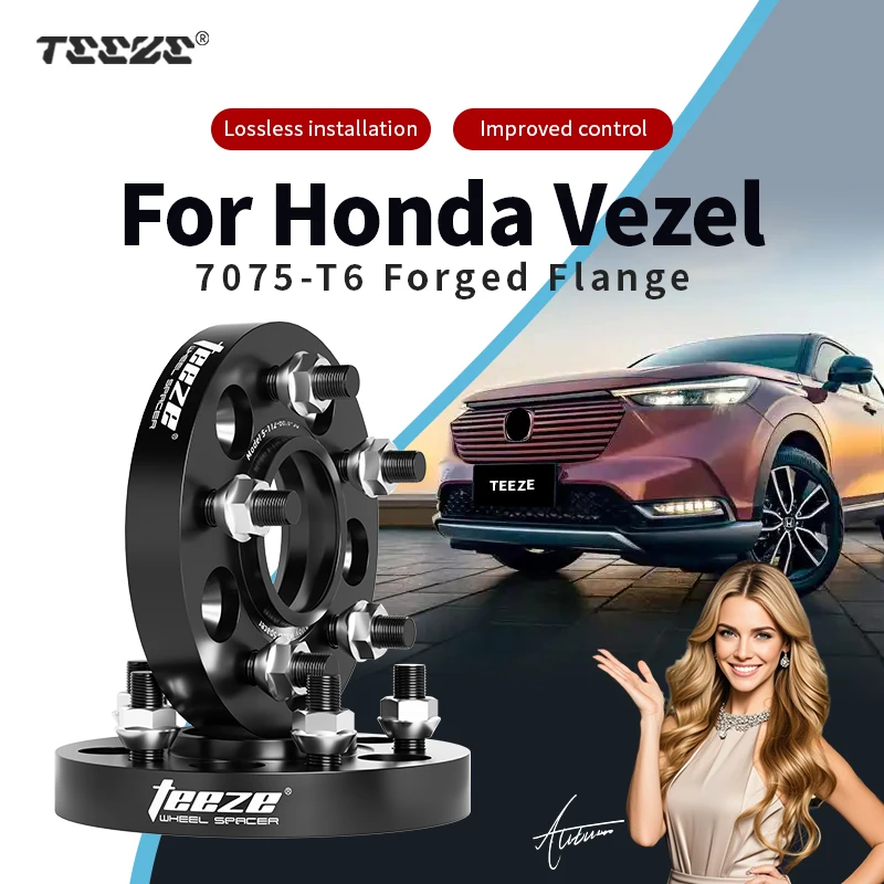 Teeze 2/4pcs 5x114.3 CB 64.1mm M12x1.5 Hub Centric Black Forged wheel spacer For Honda Vezel Flange Plate15/20/25/30/35mm