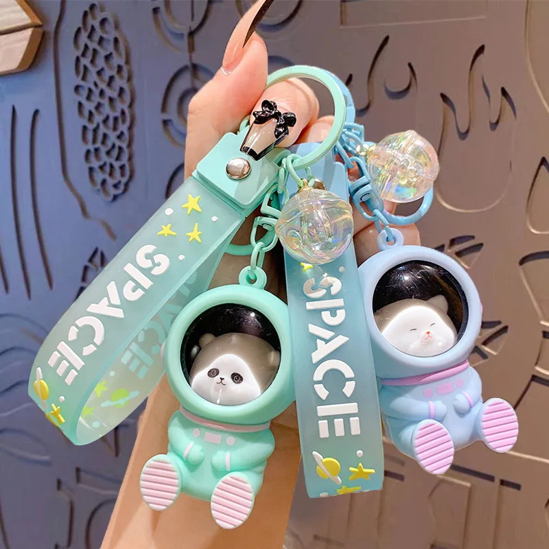 Cartoon Astronaut Sunset Lamp Keychain Pendant Spaceman Animal Doll Sunset Lights Projector Keyring for Women Couple Kids Gifts