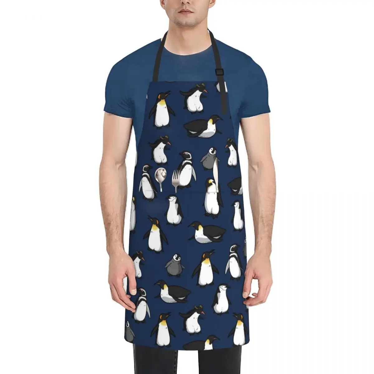 

Cute Penguin Pattern (Dark Blue Variant) Apron Waterproof Kitchen For Women Things For The Kitchen Apron