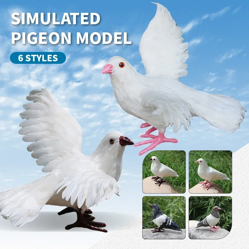 Realistic Simulation Furry Pigeon Ornaments Artificial Feather Bird Model Animal Wings Flying Pigeon Decor Handcrafts Kids Gift