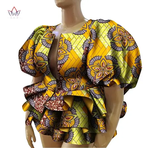 BintaRealWax afrikanskt tryck toppar skjorta för kvinnor Dashiki tre lager pendelrock lyktaärm traditionella kläder WY9530 12 best sales Ankara-topp - №6