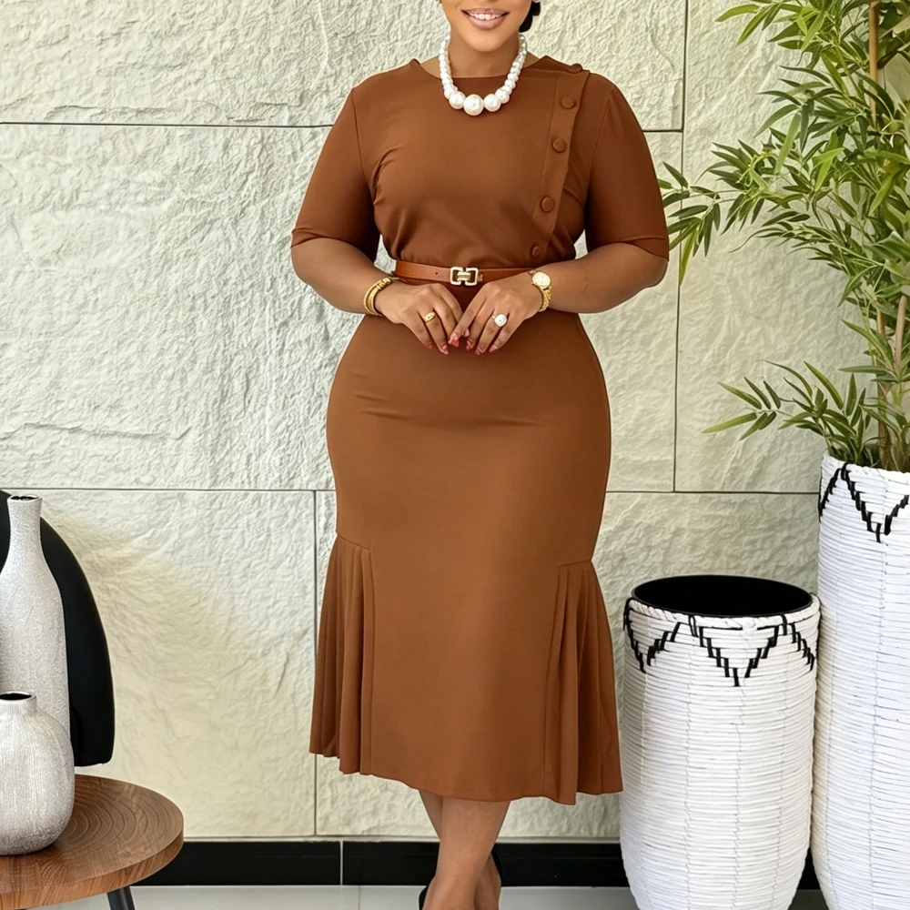 JENYAGE Schöne Kleider für Damen, figurbetontes Midi-Kleid, lässig, elegant, afrikanisch-chic, für Frauen, Kurzarm, Kirchenkleider – Detail 6