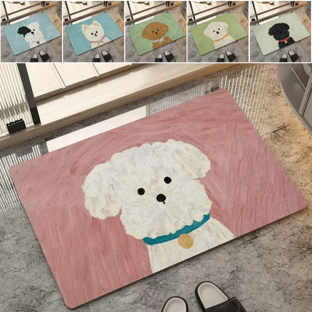 1PC Cute Oil Painting Puppy Cartoon Quick Drying Diatomaceous Mud Bathroom Anti Slip Rugs Bathroom Mat 러그 카페트 Tapete De Quarto