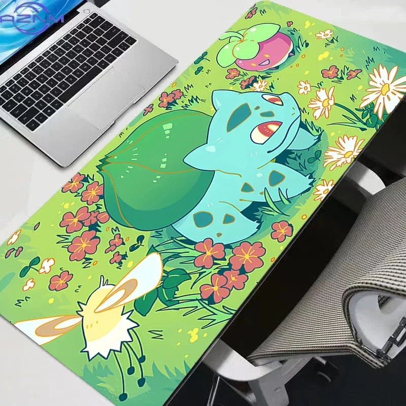 Cute Green Seed Cartoon Creature Lush Flower Grass Field With Little Bug Cartoon Art Mouse Pad Rubber Non Slip Desk Mat for Gami