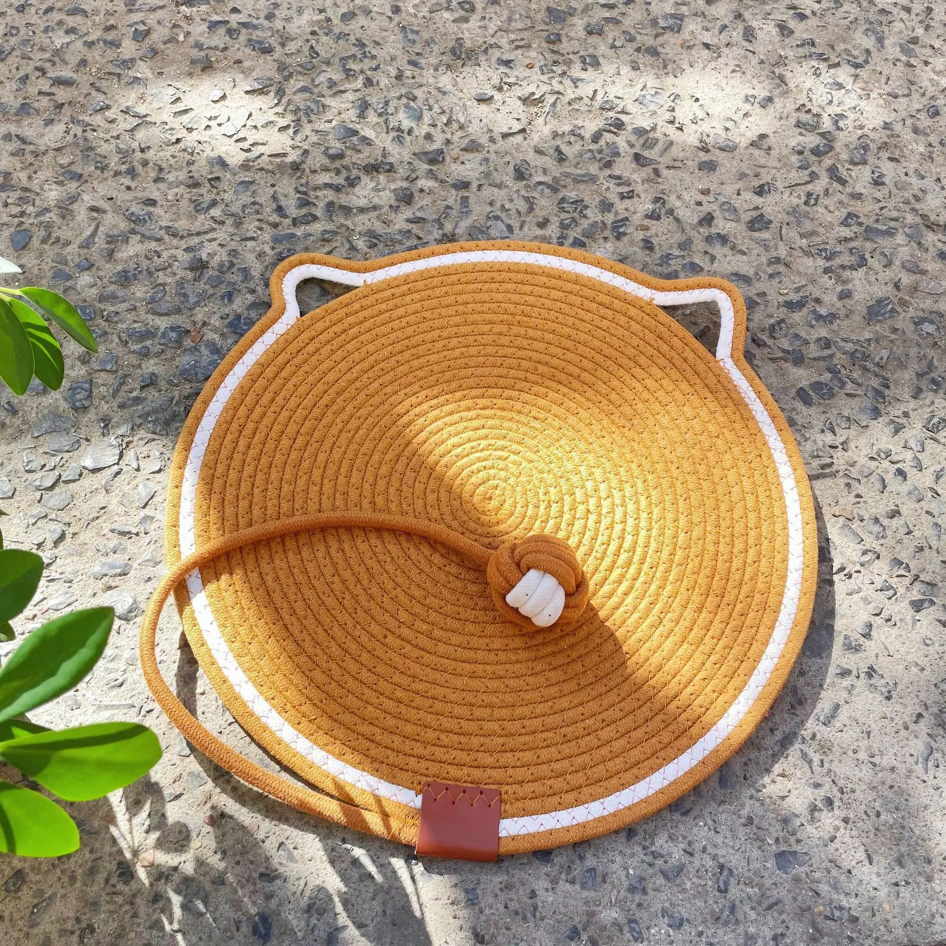 50cm Pet Cat Bed Mats Cotton Hand Woven Rattan Cat Beds Summer Winter Kitten Basket Cotton Rope Cat Scratching Baskets