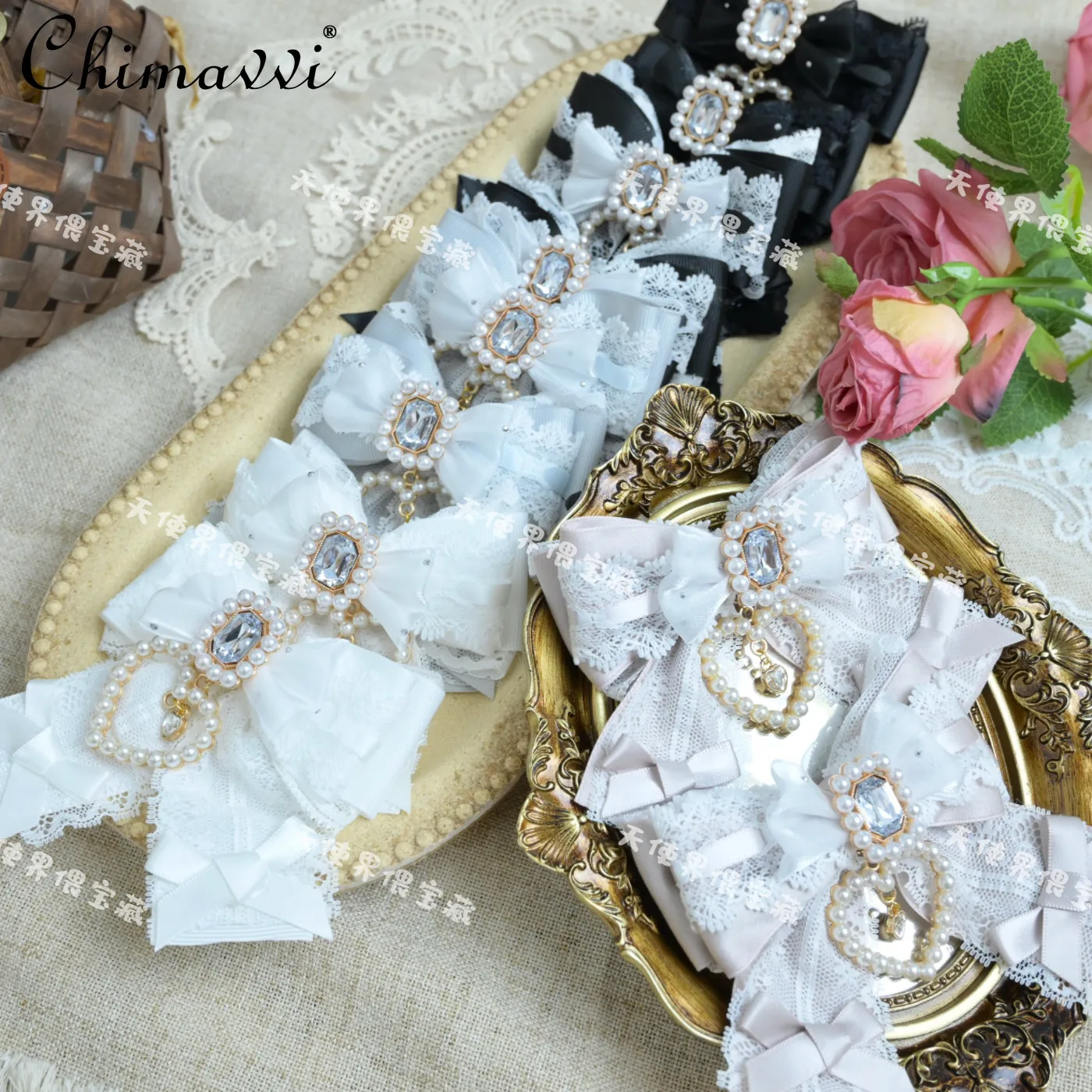

Japanese Subculture Handmade Hair Accessories Sweet Girl Mass-produced Heavy Rhinestone Pearl Edge Clip Hair Accessories