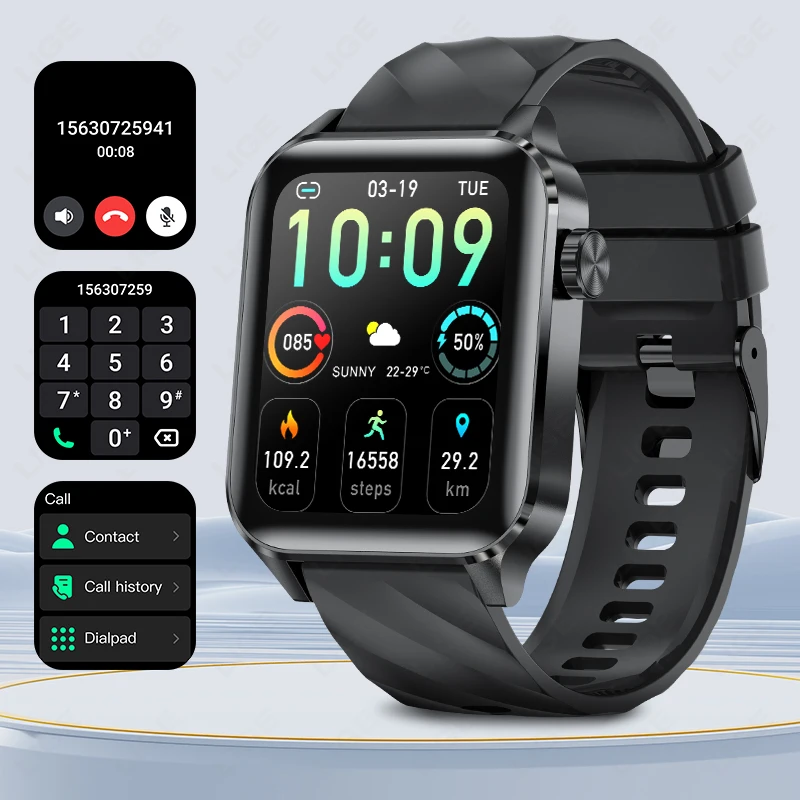 

Мужские умные часы LIGE с Bluetooth, мониторингом здоровья и сна, спортивные часы, водонепроницаемые, женские умные часы для Android и IOS