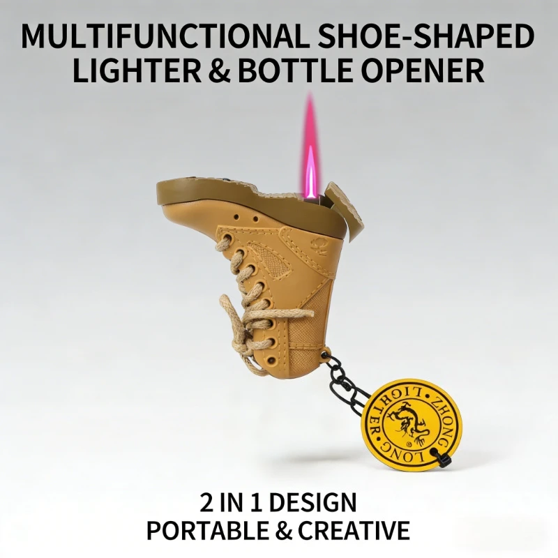 Stylish Leather Boot Craft Torch Lighter Classic Open Windproof Flame Integrated Bottle Opener Unique Novelty Men Smoking Gadget