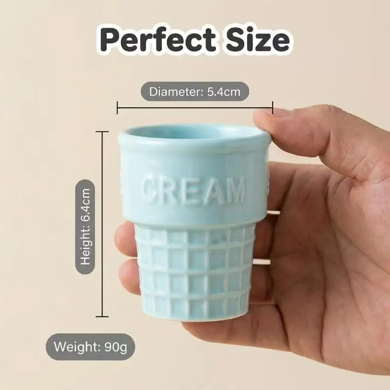 @*Ceramic Ice Cream Cups Colorful Smooth Glaze Cute Aesthetic Food Grade Dessert Mugs for Coffee Snack Home Use