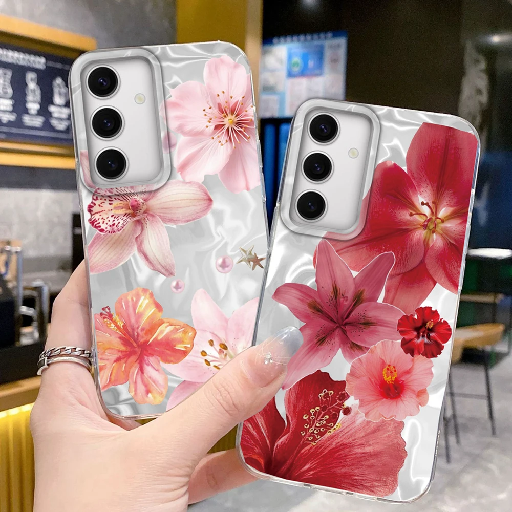 Pink Lily Flower Pattern Women Girls Phone Case for Samsung Galaxy S24 S25 Plus S23 S22 S20 S21 FE S26 Ultra Cover SamsungS25