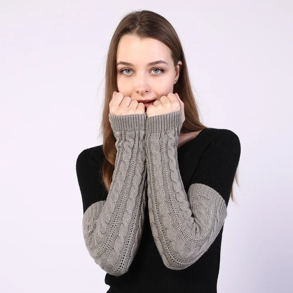 Casual Solid Color Fingerless Gloves Long Knit Hand Warmer Mittens Arm Sleeve Over Elbow Gloves Winter