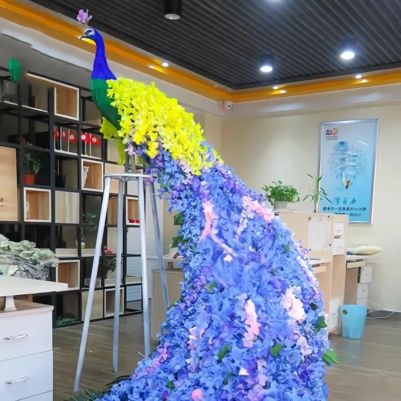 Elegant stage display wedding decoration large white wedding flower peacock artificial rose bird paradise peacock