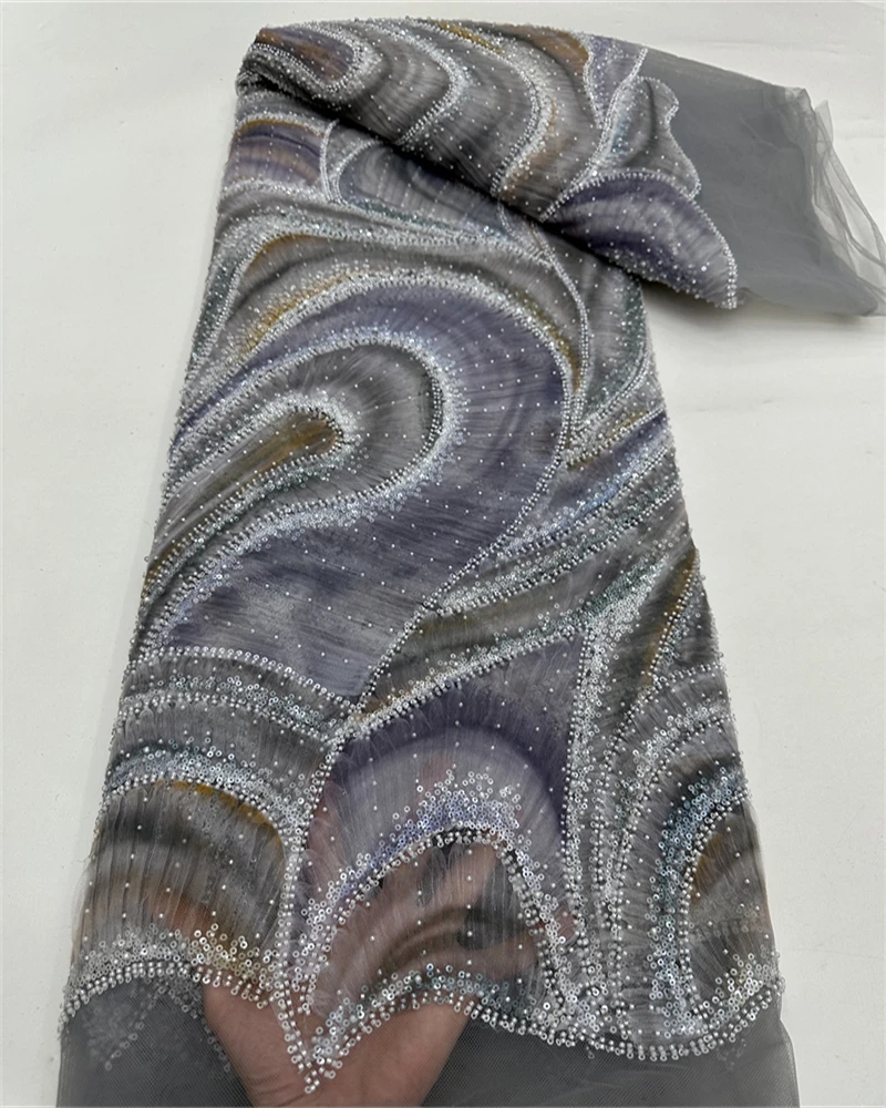 웨딩 파티 드레스, 신부 레이스 원단, 비즈 자수, 고급, 고품질, 5야드, 2025용 아프리카 스팽글 레이스 원단