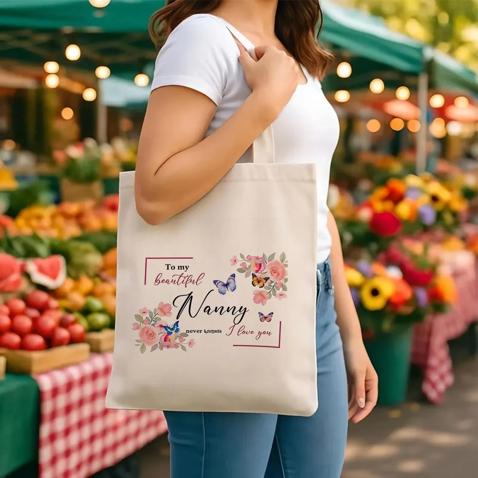 Shopping Bag Custom Shopping Bag Cute 1 floral butterfly printed tote bag, size 13.7 * 15.7 inches, gentle and affinity design,