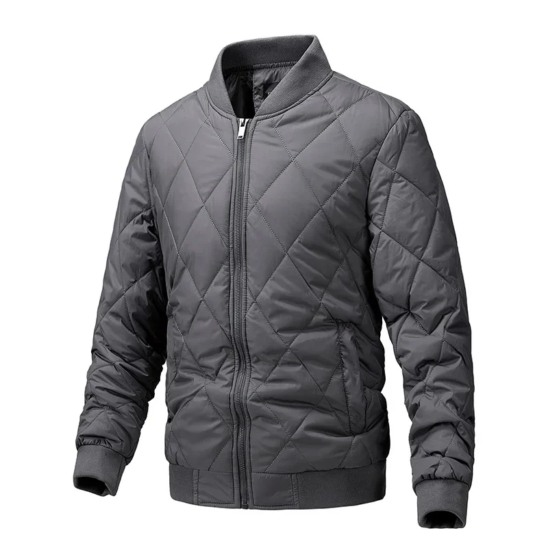 Parkas de manga larga con cuello levantado para hombre, cárdigan sólido con bolsillos y cremallera, ropa de abrigo suelta empalmada, básico informal, Otoño, 2024