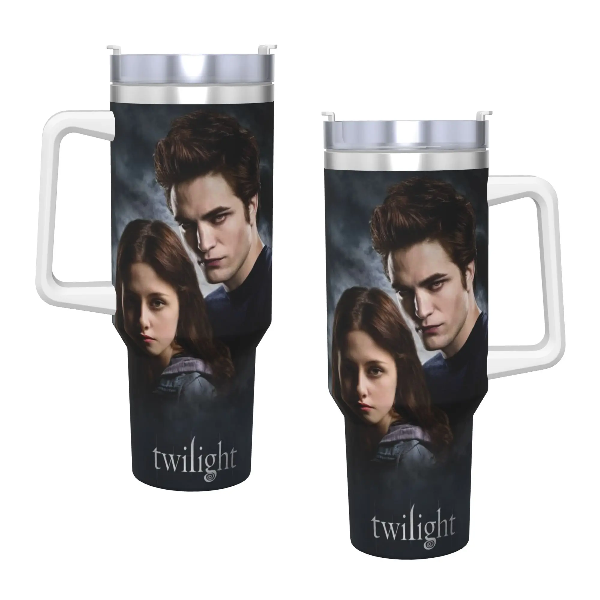 Stainless Steel Tumbler The Twilight Edward Bella  Mugs Cup With Straws  Cold and Hot Water Bottle Leakproof Large Coffee Mug