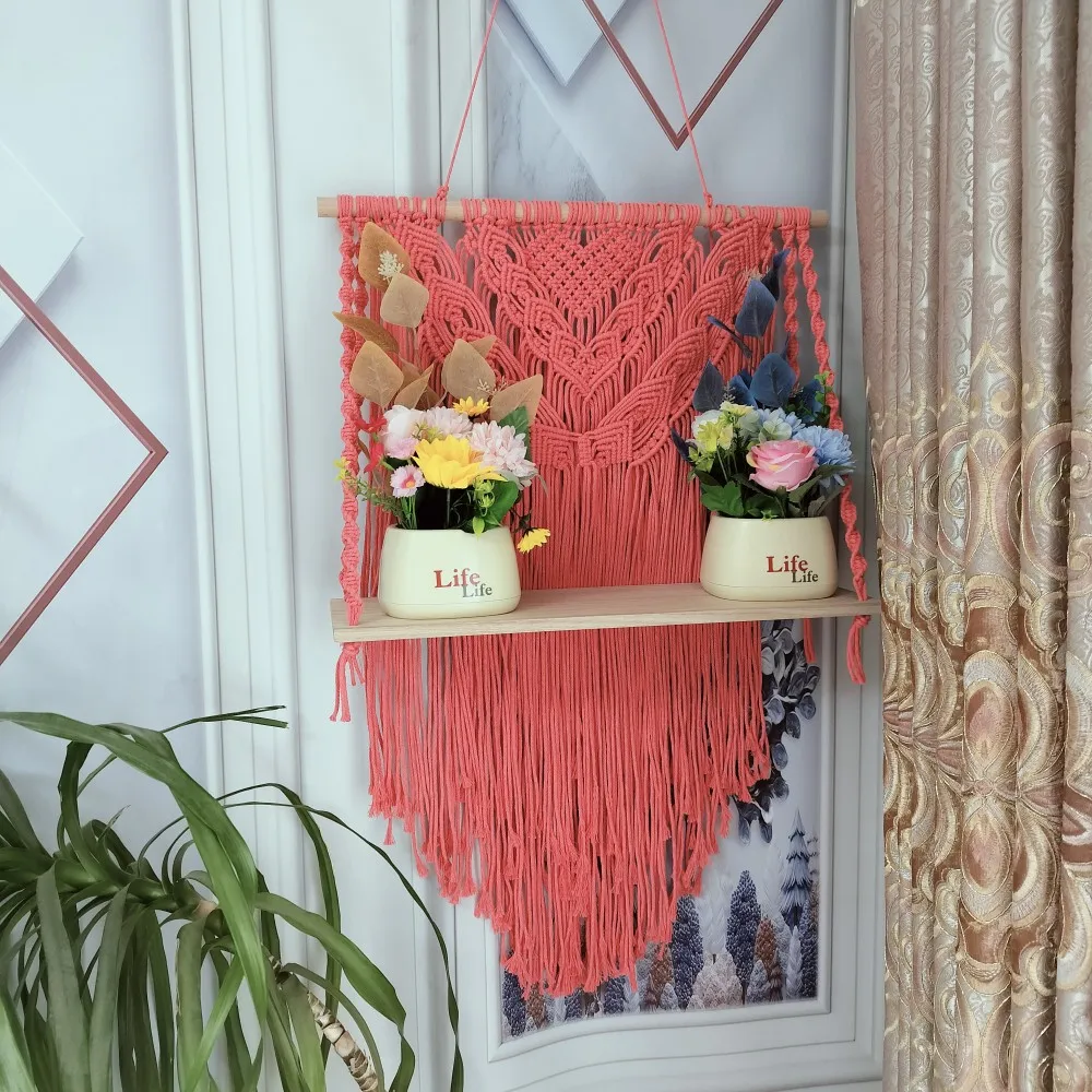 

Macrame Floating Shelf Large Wall Hanging Plant Shelf Rustic Bedroom Living Decorative Shelves Flower Pot Crafts Display Stands