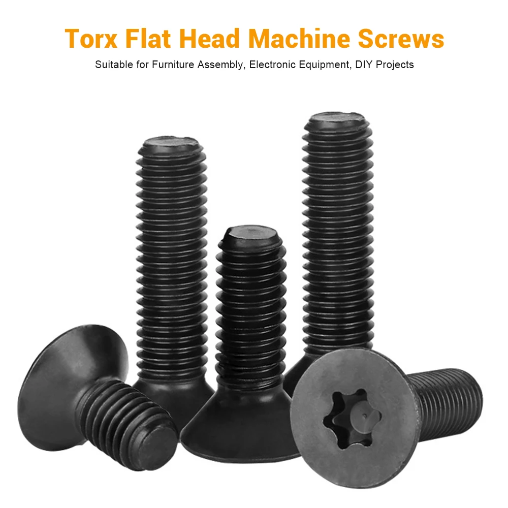 JUIDINTO 10-30pcs Black 304 Steel Stainless Torx Flat Head Machine Screws M2 M2.5 M3 M4 M5 M6 Star Drive Countersunk Head Screws