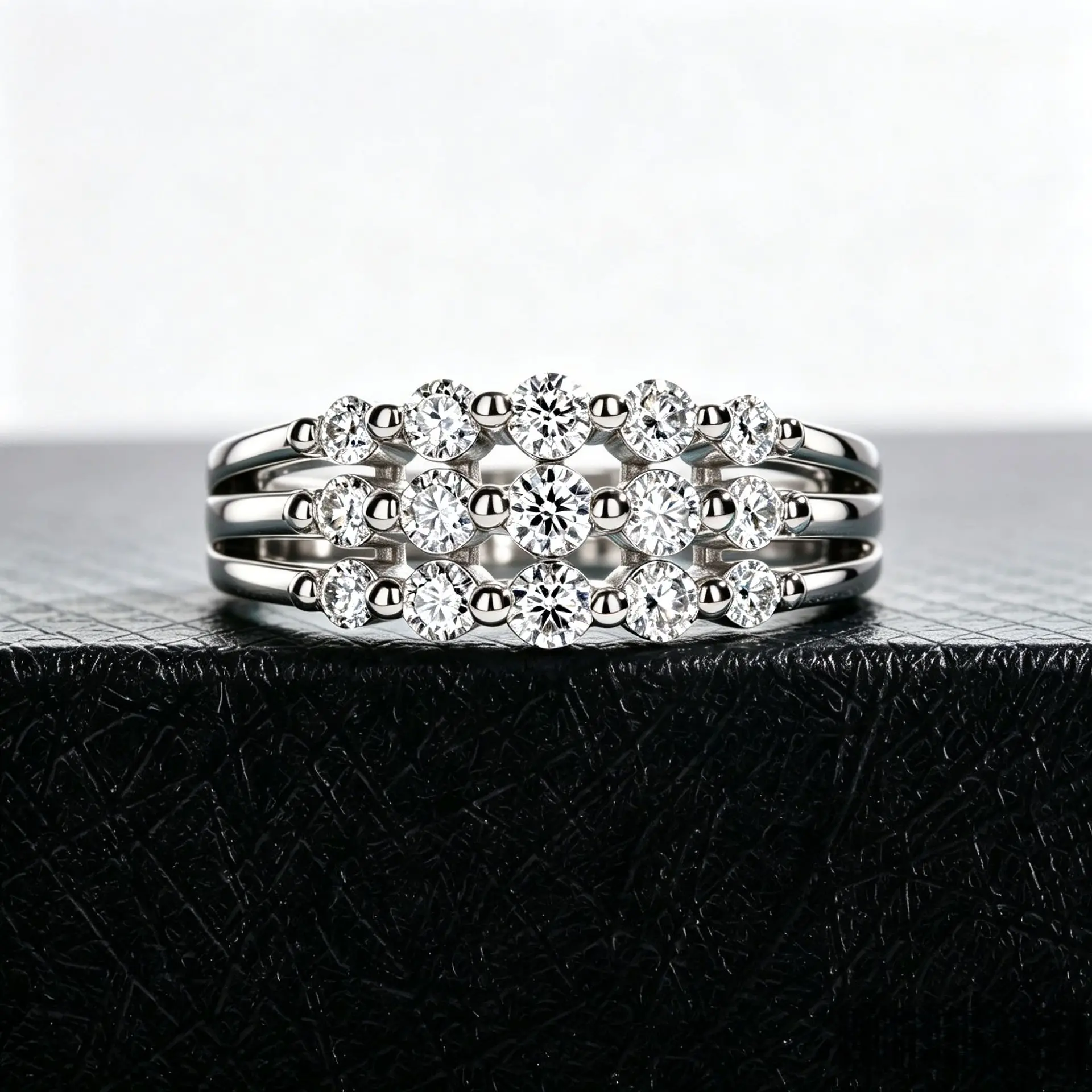 Carnica Real Moissanite Ring for Women S925 Sterling Silver 3 Row 5 Stone Sparkling Wedding Band Jewelry GRA D Color Diamond Hot