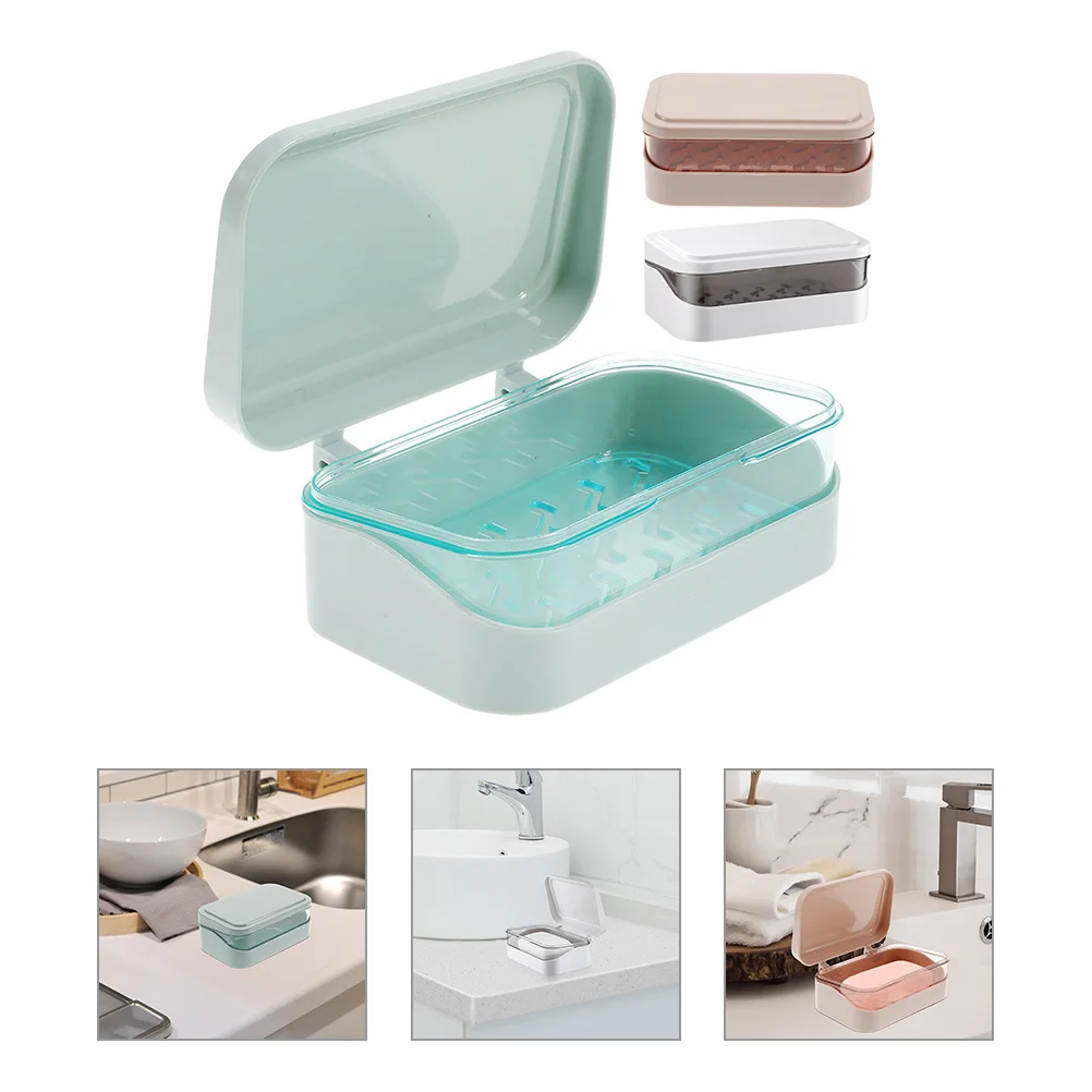 

3pcs Holder Blue ABS Material Lightweight Bathroom Kitchen Soap Box Creative Draining Soap Dish Portable Storage