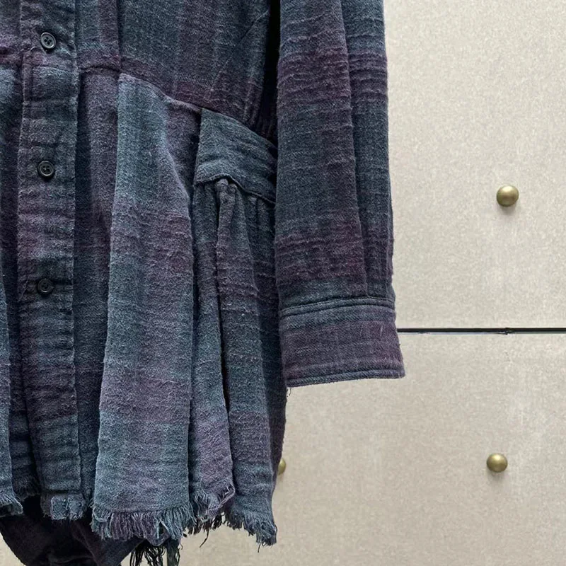 بذلة نسائية منقوشة ذات حافة متوترة وقميص أنيق غير رسمي كبير الحجم عالي الجودة قميص قطن 100% وصل حديثًا 2025، #6