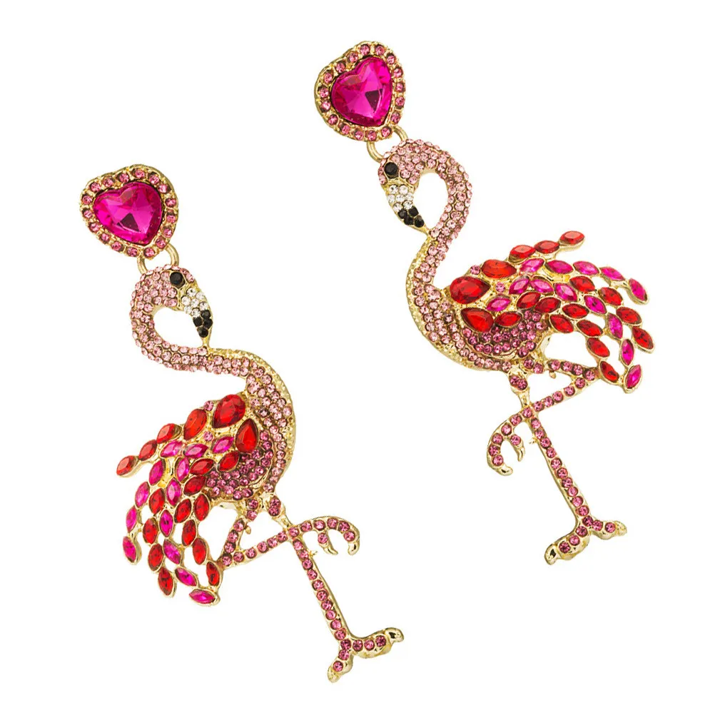 1 par de pendientes de flamenco con diamantes de imitación rojos, pendientes creativos y elegantes, joyería informal para fiesta, regalo para mujeres, pendientes atractivos
