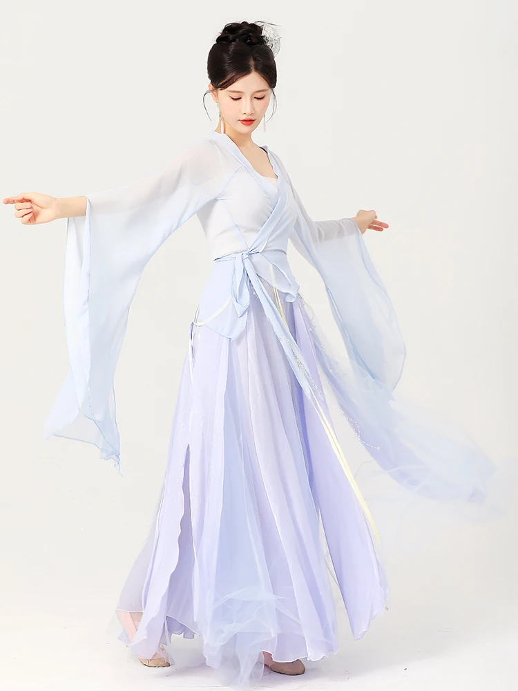 

Ele Classical Dance Yoga Set Women's Flowing Chiffon Top Skirted Performance Costume Breathable Sportswear Fitn Outfit