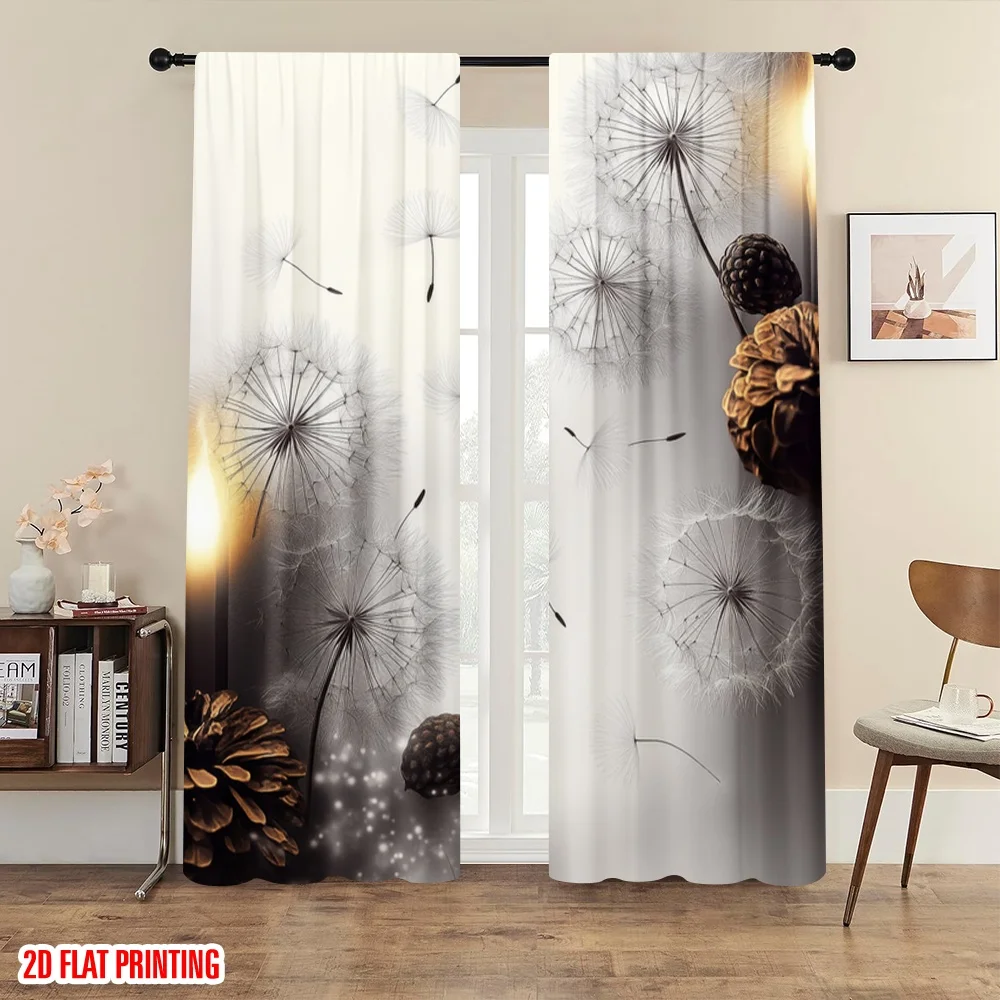 2pc,2D plane printing Creative Curtains Dandelion Drift Versatile Polyester Fabric (without rod) Home Decor Ldeal for Living