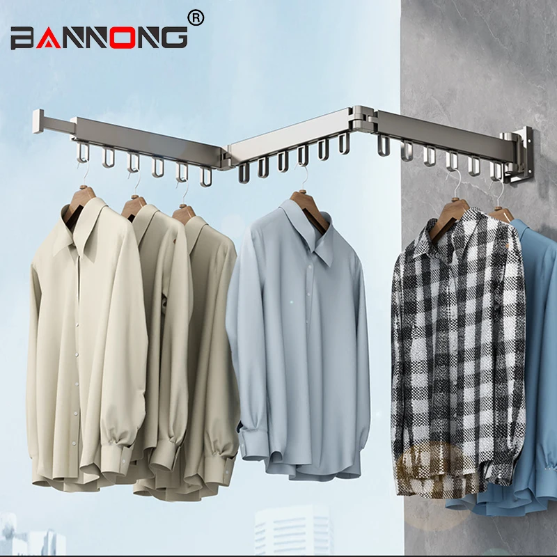 Wall Mount Clothes Drying Rack Foldable 3-Folded Rod Clothes Line Extendable Wall Drying Rack Laundry Hanger Clothes Racks Hange