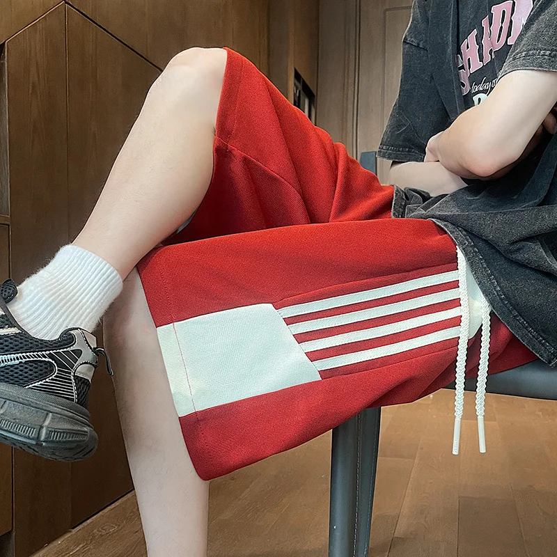 

Color Block Sports Shorts Men's Summer Outdoor Running Pants Trendy Large Size American Style Five-Quarter Length Straight Leg