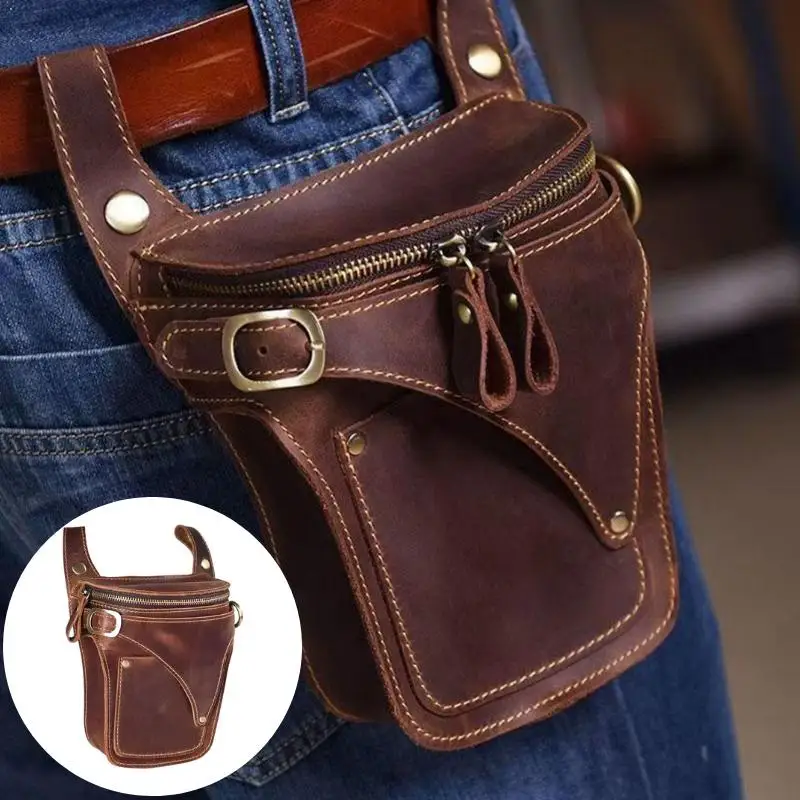 Vintage Leather Waist Bag Men Multifunctional Belt Pouch Cowhide Phone Holster Shoulder Crossbody Sling Bag Поясная Сумка