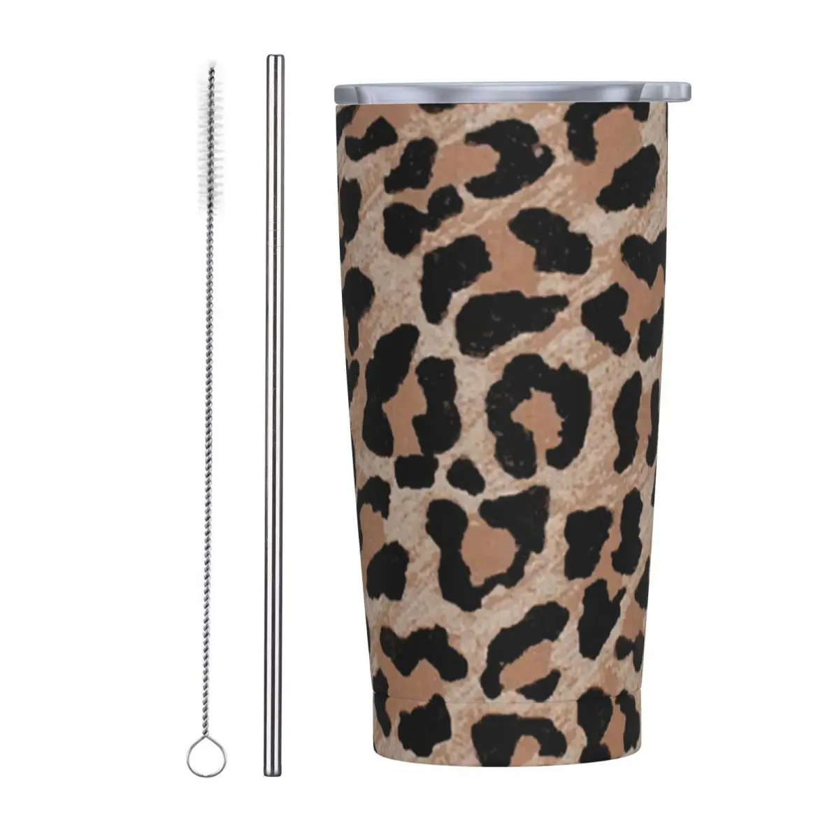 Cheetah Leopard Stainless Steel Tumbler Animal Skin Driving Thermal Cups Straws Lid Mugs Cup Portable Hot Drinks Water Bottle