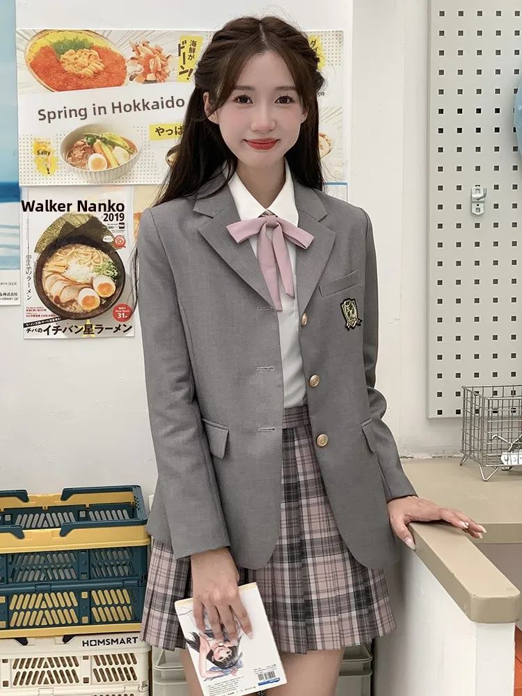 

Tokyo Annual Record JK School Uniform Commute Gray Suit Jacket And Skirt Set Women's Casual Fashion Polyester Fabric