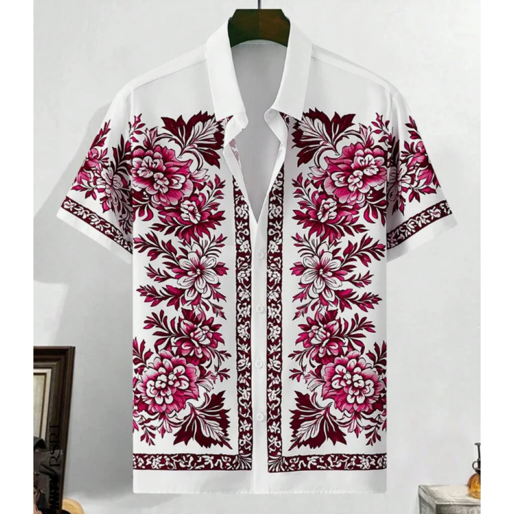 Hawaiian Shirt Set Men 3D Printed Blue White Porcelain Pattern Summer Fashion Casual Daily Oversized Shirt Tops Oversized Clothi