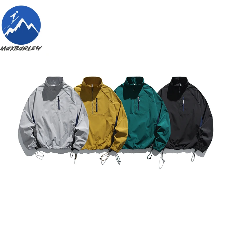 Maxbarley Premium Jacket Fashion Half Zip Stand Collar Outdoor Camping Windproof Coat Casual Mountain Style Windproof Garment