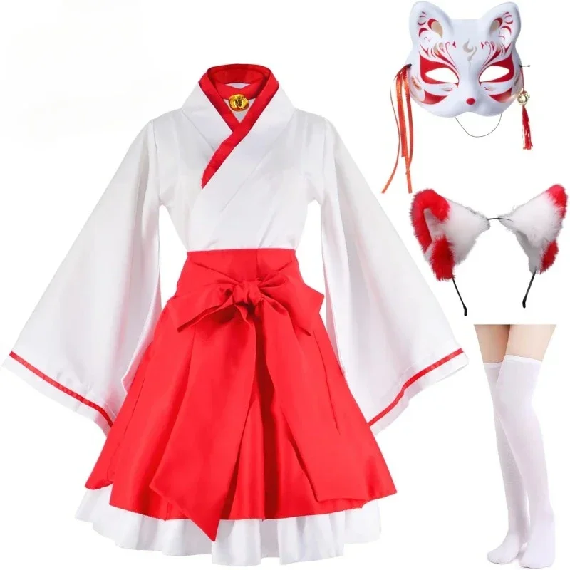 2025 Halloween Costume de Cosplay en forme de renard, Kimono rouge et blanc, vêtements de Style japonais, tenue pour filles,
