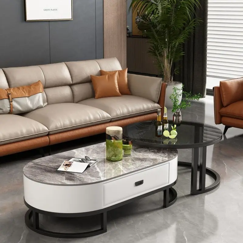 Italian light luxury rock slab oval living room coffee table marble