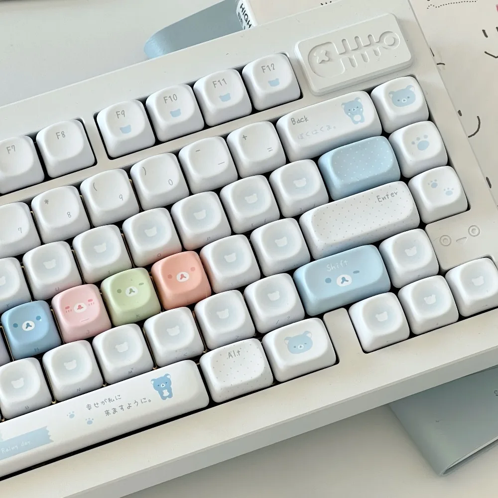 Cute Bear Theme Keycaps Set PBT Sublimation Keyboard Caps Custom MOA Cherry Profile Keycaps for Mechanical Keyboard Accessories