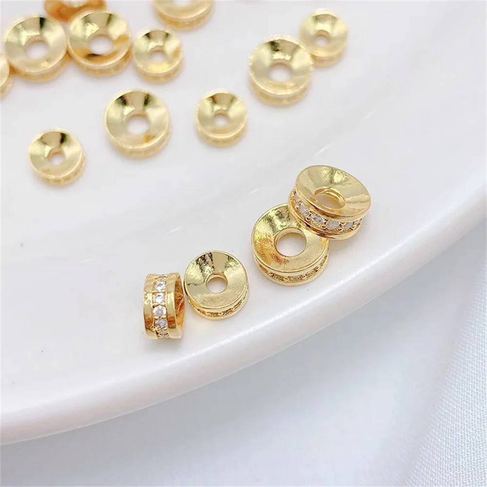 

14K Gold Inlaid Zircon Concave Wheel Bead Spacer Diy Handmade Bracelet Necklace Material Accessories L141