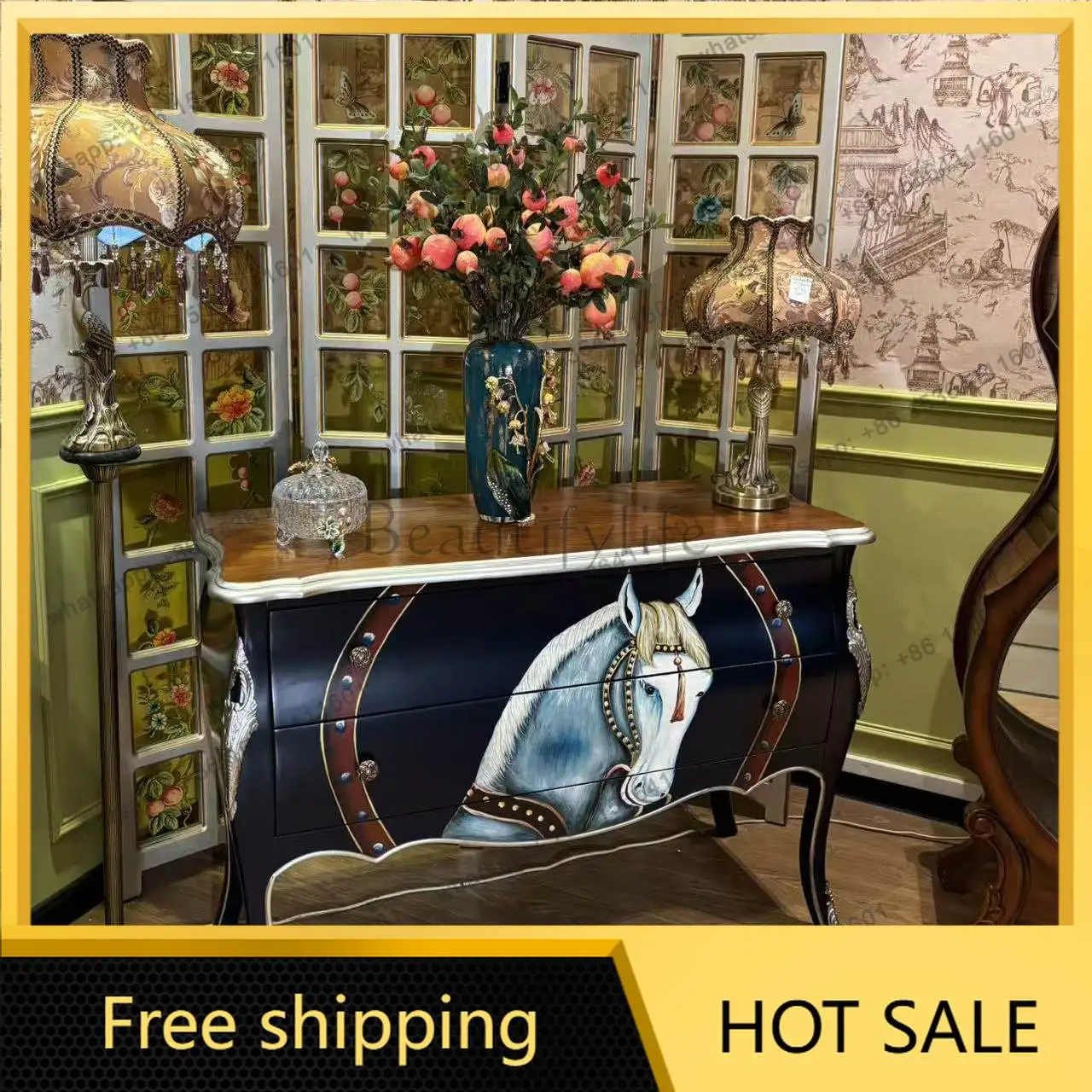 LD American two-bucket large-capacity storage cabinet, living room entrance decorative locker