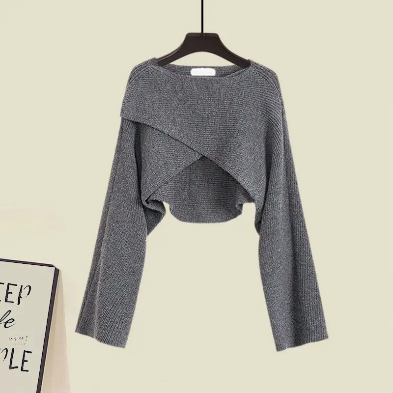 Feminino outono inverno novo vintage o-pescoço camisola de malha + saia estilingue sexy terno de 2 peças coreano chique curto pulôver vestido