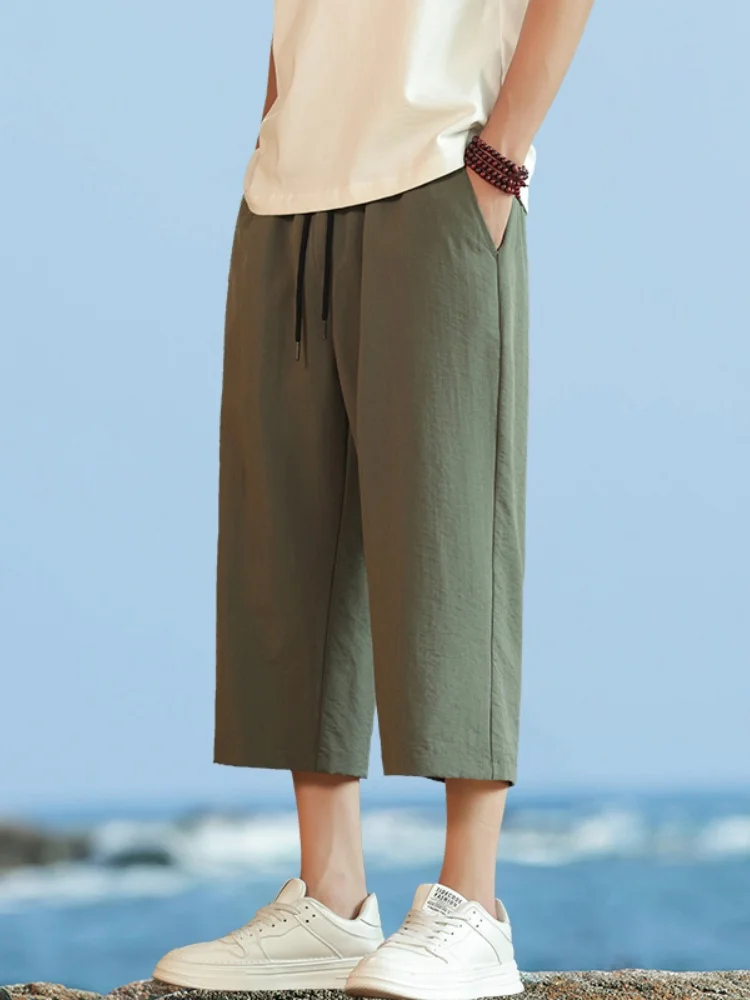 

Мужские летние повседневные шорты из льняной ткани Pure Color Ice Silk, прямого кроя, не мнущиеся, свободные, молодежные, быстросохнущие, из тонкой ткани