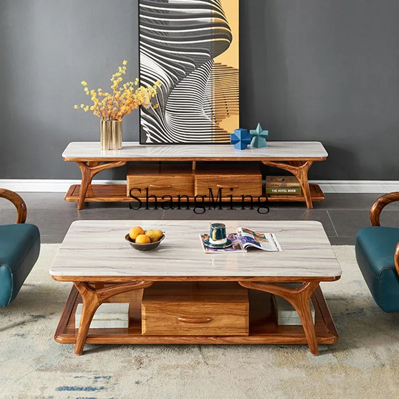 ZYY خزانة تلفزيون عالية من خشب الأبنوس الفاخر، طاولة شاي مستطيلة فاخرة وبسيطة لغرفة المعيشة المنزلية