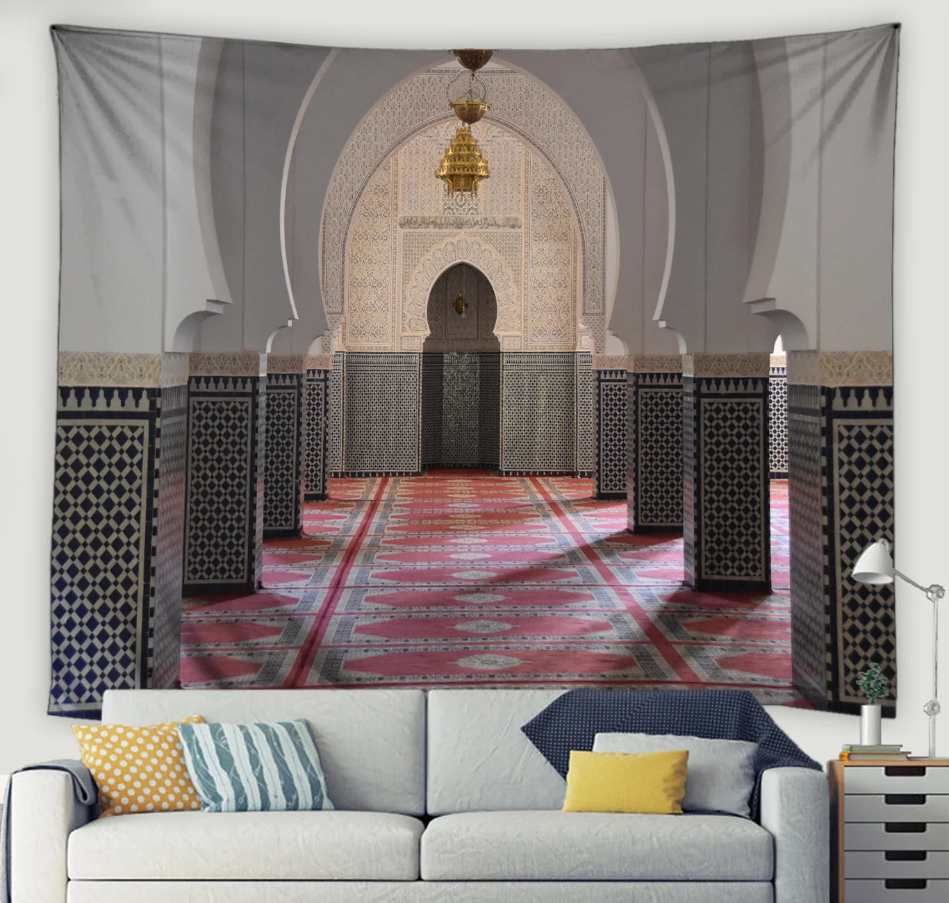 3D Moroccan Art Architectural Tapestry Islamic Retro Geometric Pattern Wall Hanging Living Room Bedroom Home Wall Decor Blanket