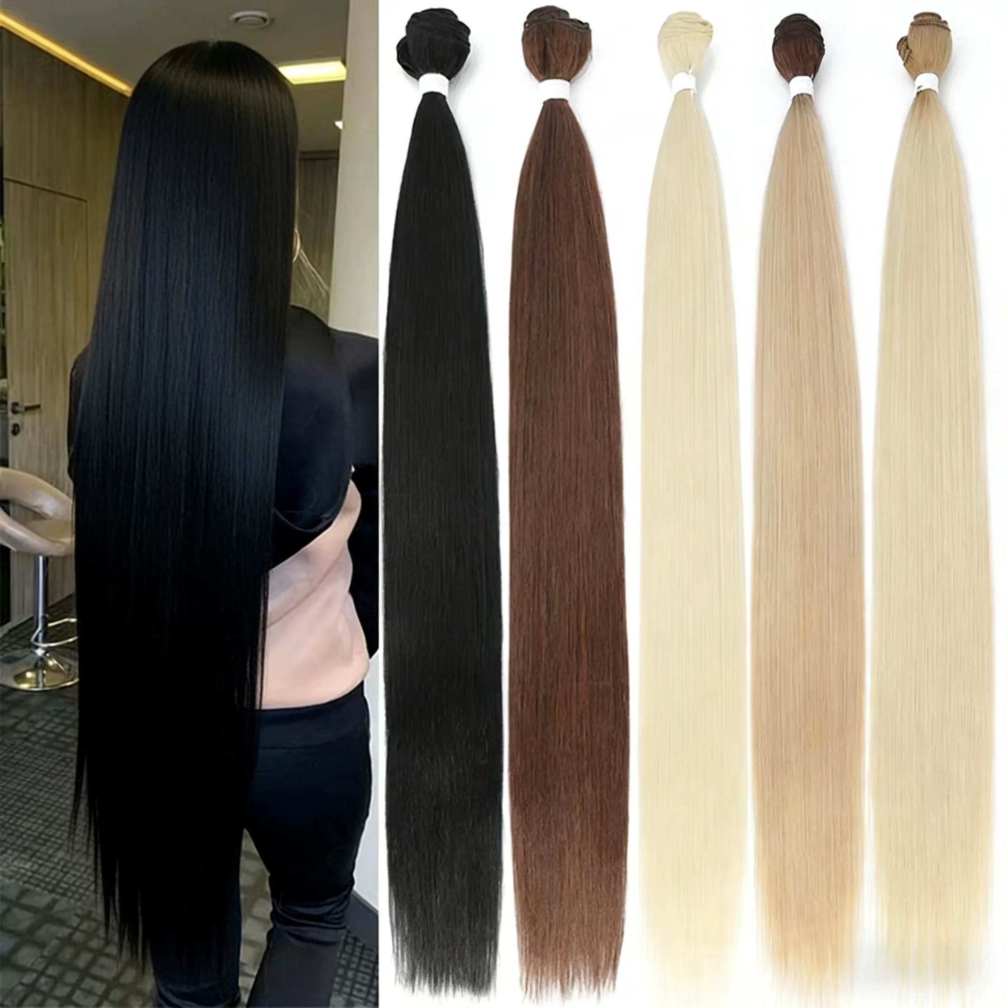 Bone Straight Hair Bundles Salon Natural Hair Extensions Fake Fibers Super Long Synthetic Yaki Straight Hair Weaving Full to End