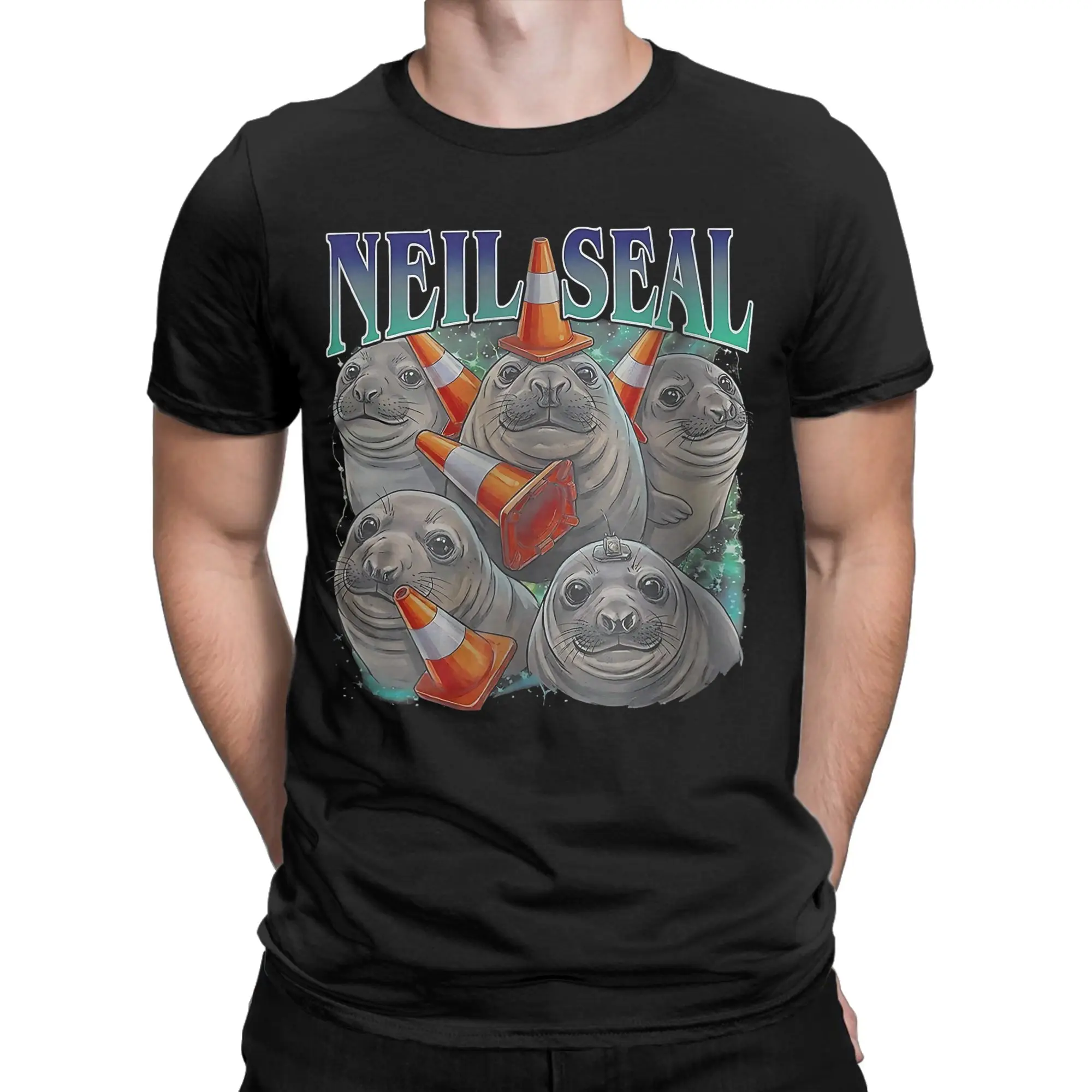 Neil The Seal Tasmania Funny Traffic Cone Harajuku T-Shirts Mens 100 Cotton O Neck Oversized Top Tees Short Sleeve Tops
