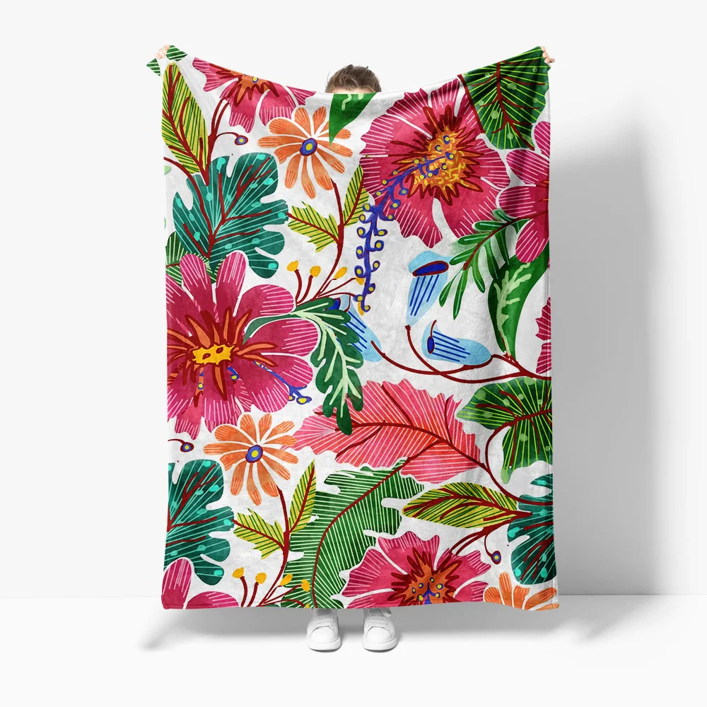 Cute Floral Watercolor Print Soft Fleece Blanket for Sofa Bed Decorative Throw Blanket Gift
