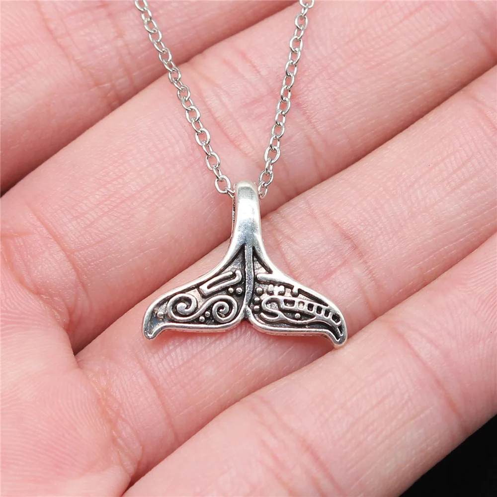 Drop Shipping Antique Silver Color 20x17mm Whale Tail Necklaces Short Chain Choker Necklaces