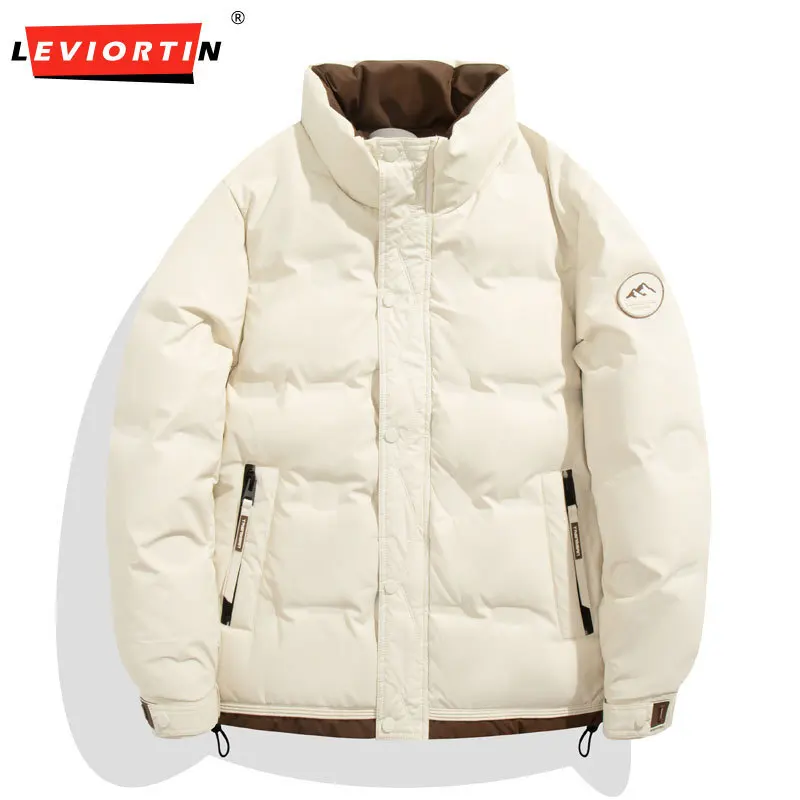 2024 Winter Down Jacket For Men Hip Hop Lightweight Standing Collar Short Color Blocked Warm Down Jacket Duck Puffer Coats Man