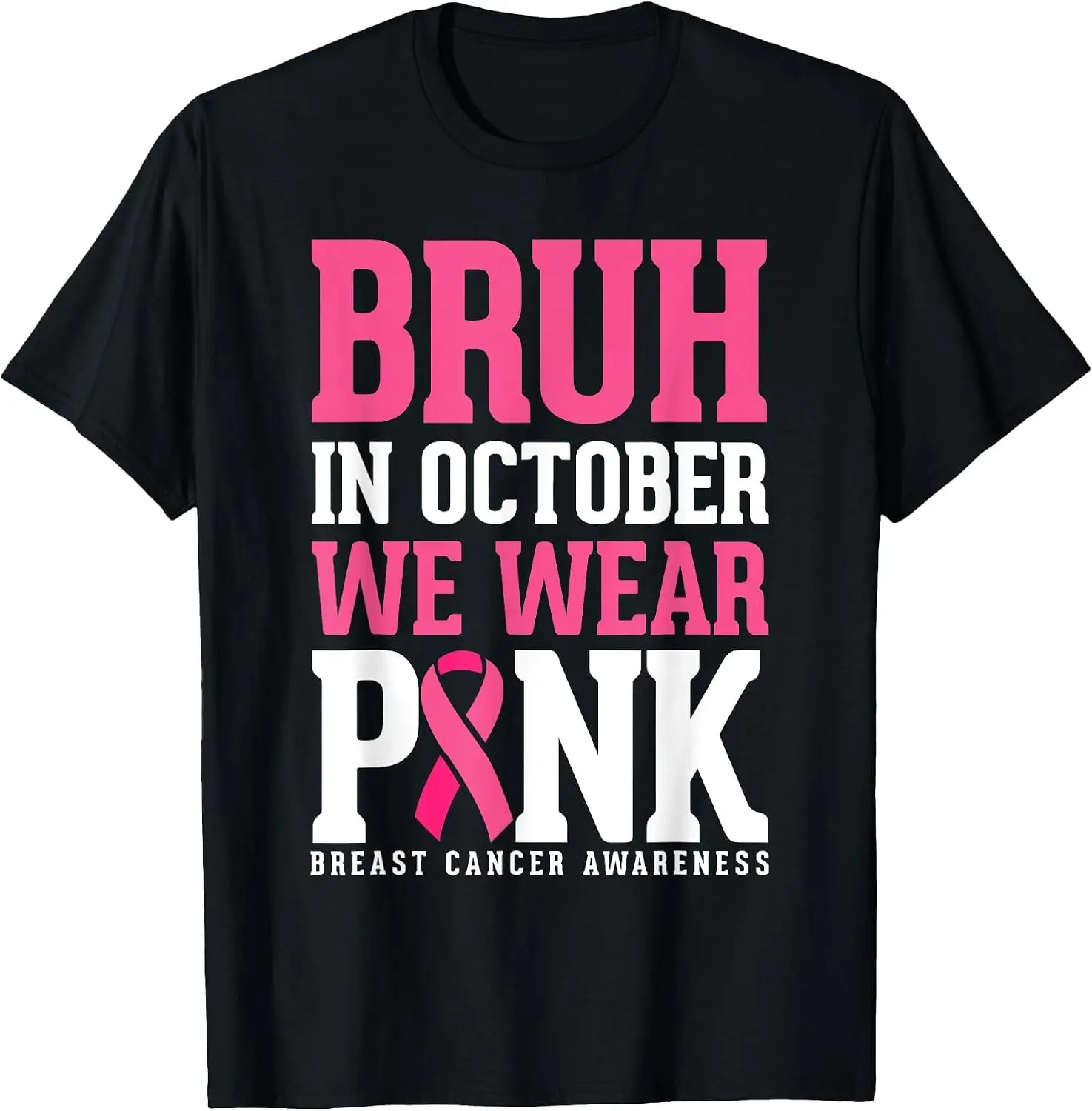 Bruh In October Wear Pink Breast Cancer Awareness Kids Boys T-Shirt Halloween Loose-Fit Pure Cotton Short-Sleeve Top – Stylish, Breathable, Plus-Size – Christmas Gift